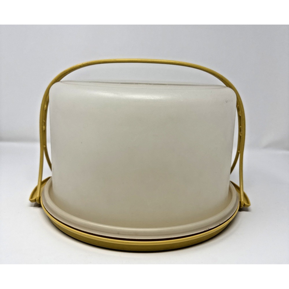 Vintage 12" Tupperware Round Cake Carrier Harvest Gold Handle